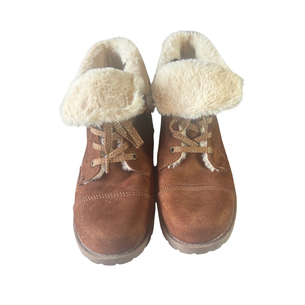 Makalu California Brown Suede Faux Fur Lined Lace Up Ankle Boots Women's Size 5‎